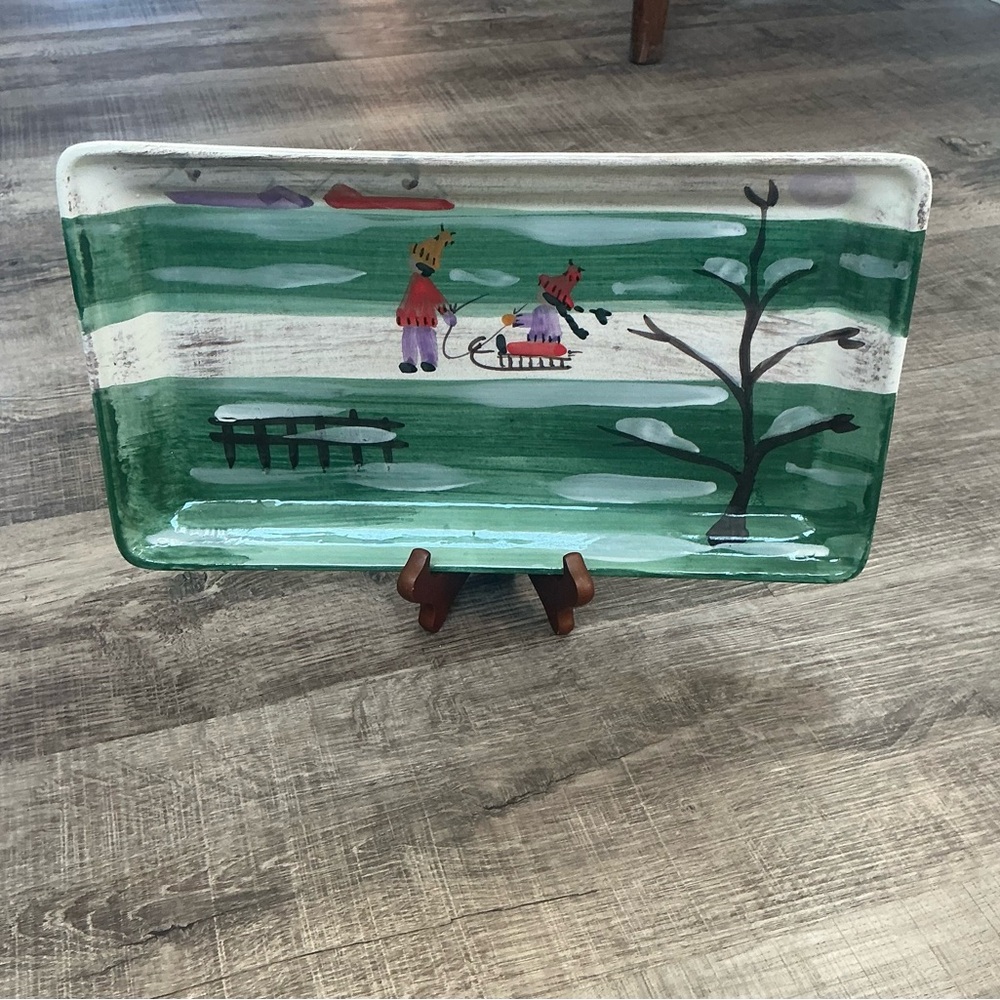Zrike Winter Frolic ceramic hand-painted rectangular platter 14x8 Italy